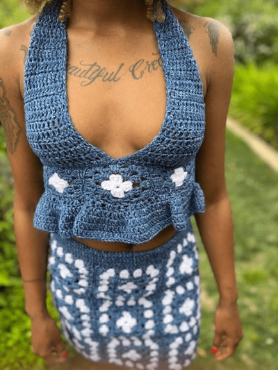 Zia Granny Square Halter Crop Top Crochet Pattern