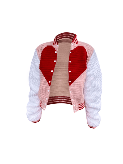 Cropped Sweetheart Varsity Jacket Crochet Pattern