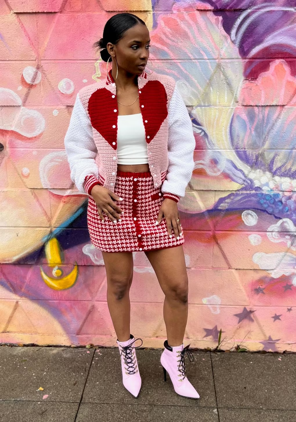 Cropped Sweetheart Varsity Jacket Crochet Pattern