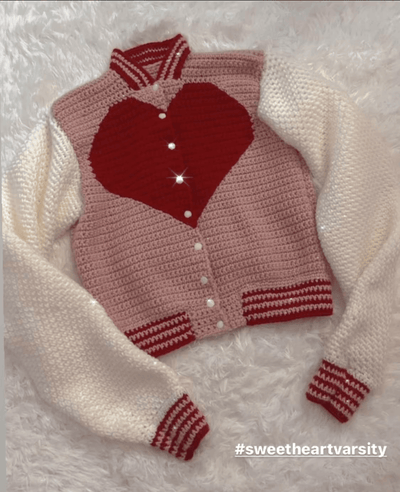 Cropped Sweetheart Varsity Jacket Crochet Pattern