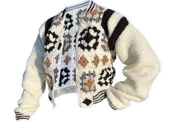 Cropped Granny Square Varsity Jacket Crochet Pattern