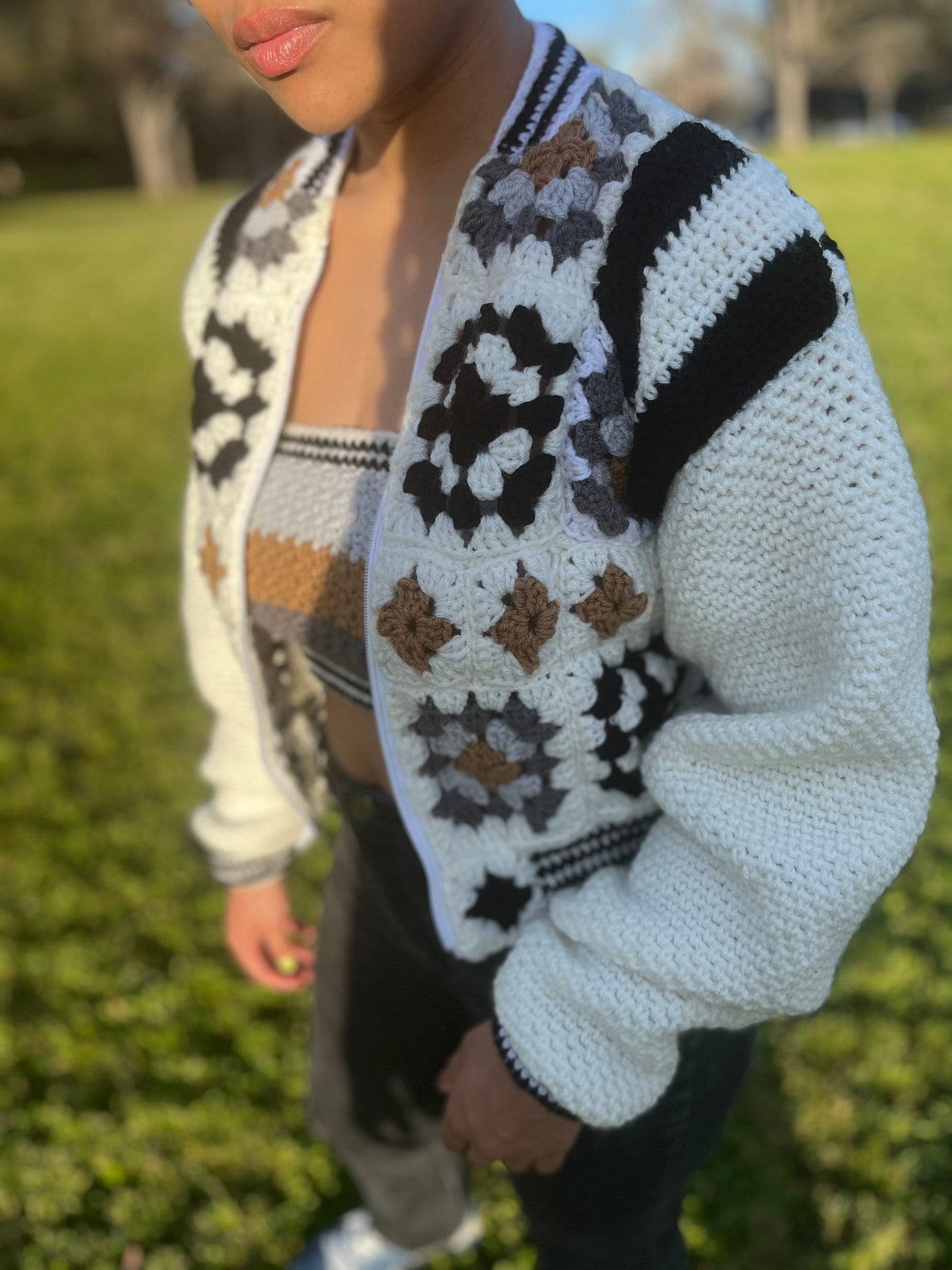 Cropped Granny Square Varsity Jacket Crochet Pattern