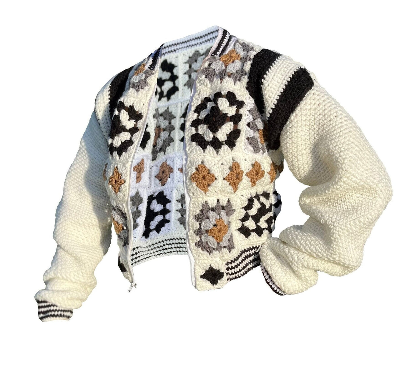 Cropped Granny Square Varsity Jacket Crochet Pattern